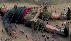 Gulliver's Travels Movie - Upon his arrival in Liliput, Gulliver (Jack Black) is restrained by the Liliputians