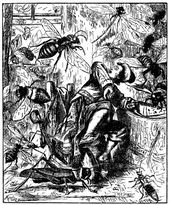 Gulliver battling Brobdingnagian insects